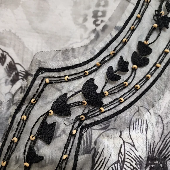 B.L.E.U. size 2X Mesh Embroidered Boho Floral Grunge Fairy Made in USA Black - Picture 10 of 13